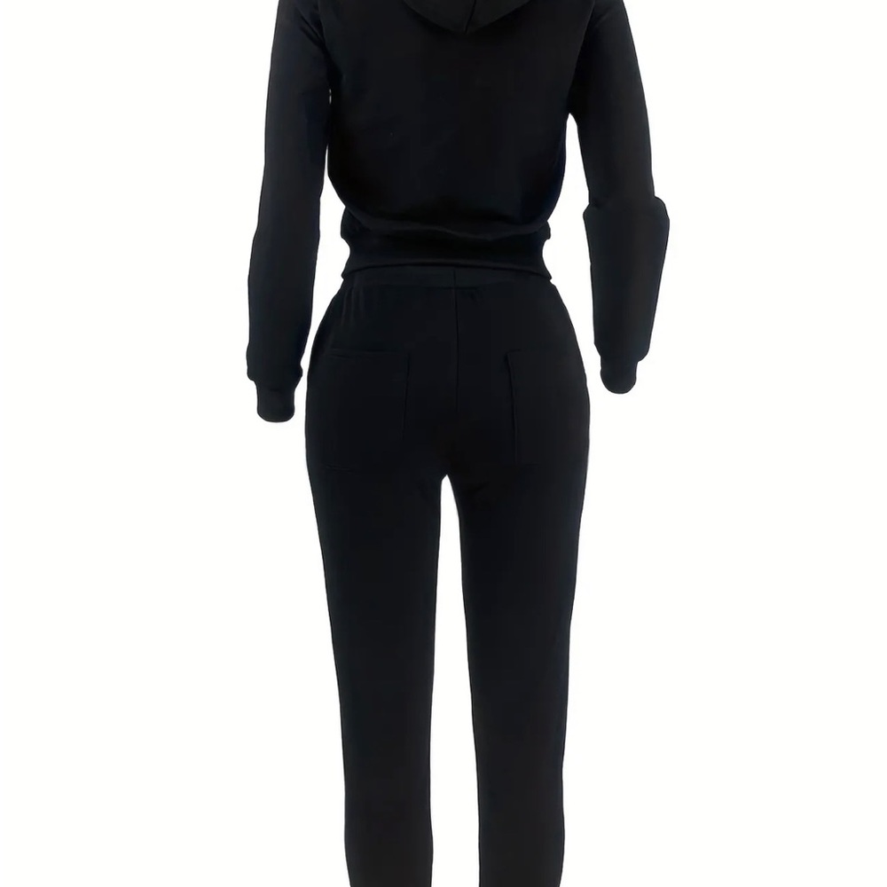 Brand New Black Drawstring 2-piece Set, Zip Up Hoodie & Pants Set L (8/10) NWOT - Picture 3 of 5